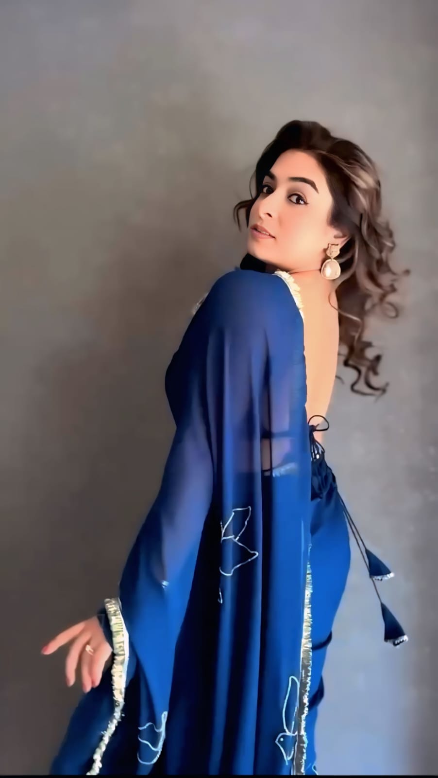 New One Minute Ready To Wear Pure And Soft Blue Georgette Silk Saree With Beautiful Dove Hand Work With Fully Stiched Blouse