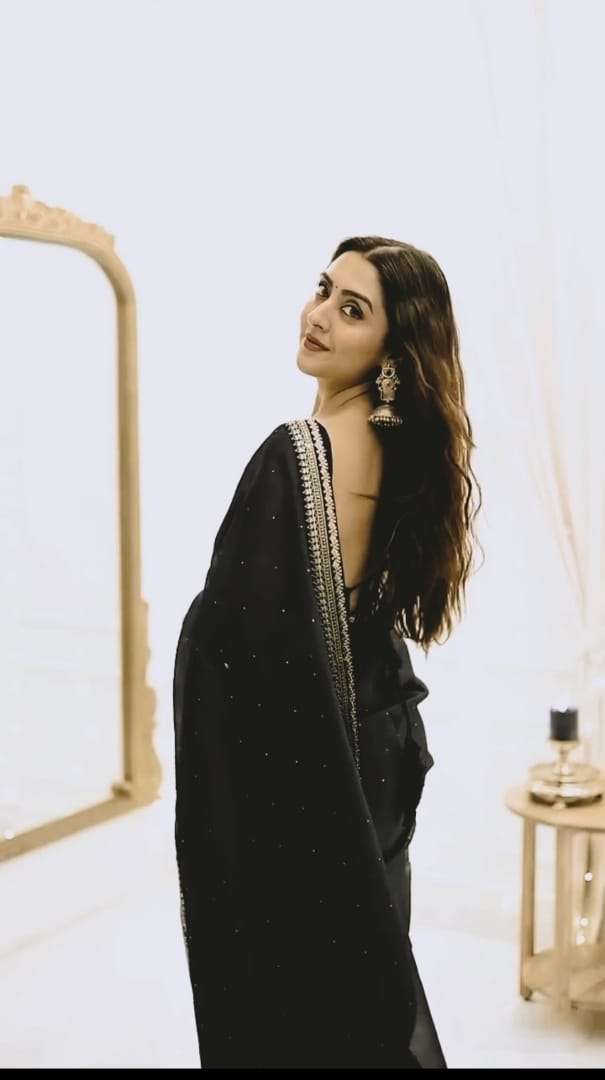 New One Minute Ready To Wear Pure Soft Organza Silk Black Saree With Beautiful Diamond Work All Over The Saree Handwork With Same Colour Stiched Blouse