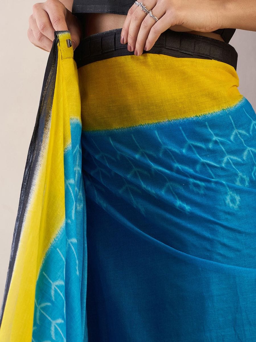 New One Minute Ready To Wear Pure Soft Mul Cotton Silk Sky Blue Saree With  Pocket Along With Same Model Unstiched Blouse Piece