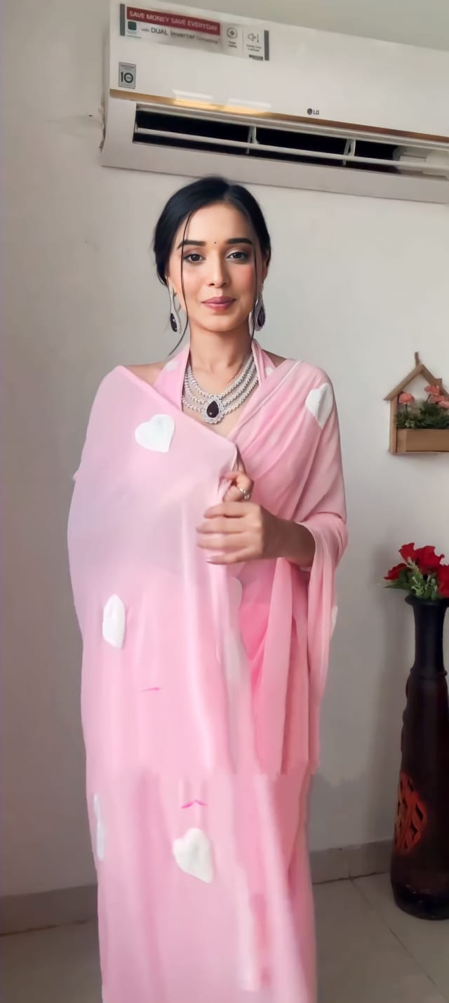New One Minute Ready Wear Baby Pink Georgette Saree
