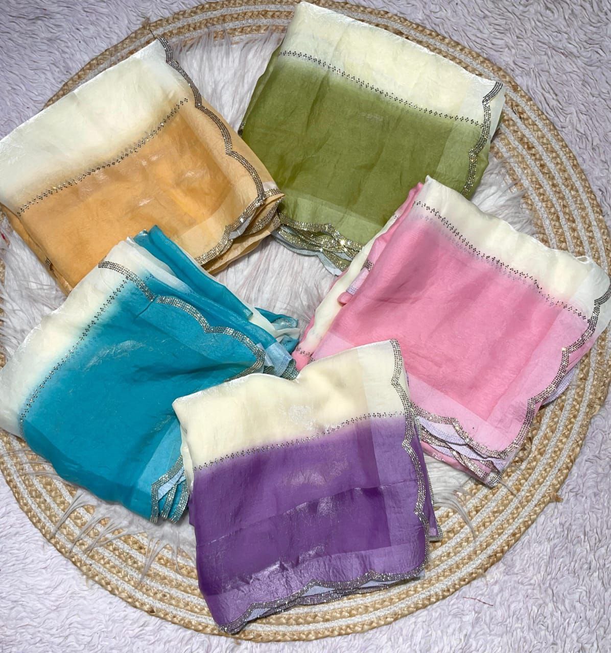 New Designer Fandy Sattin Panding Saree With Jarkhan Work - Ocean Blue