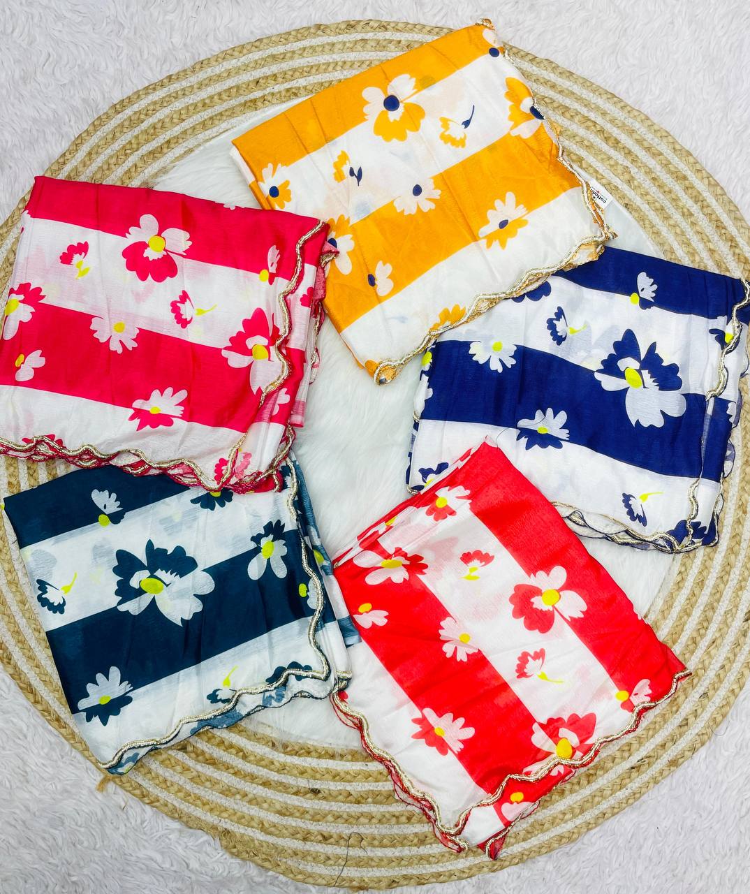 New Designer Digital Printed Chinnon Saree - Red