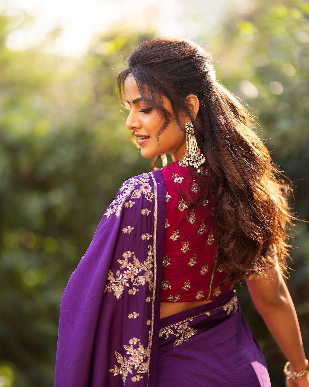 New Designer Natural Chinnon Purple Saree With Coding Sequence Embroidery Work