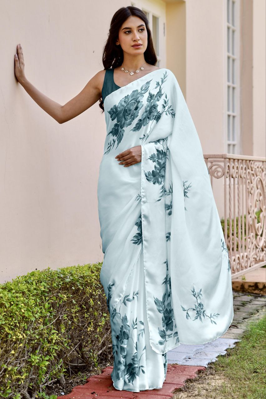 New Designer Premium Dark Green Flower Printed Saree