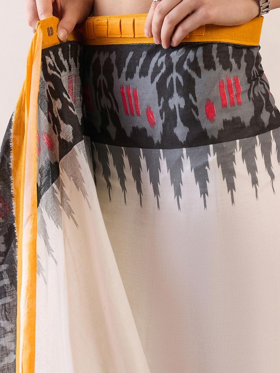 New One Minute Ready To Wear Beautiful Zig Zag Designed Pure Soft Mul Cotton Silk Saree With  Pocket Along With Same Model  Unstiched Blouse Piece