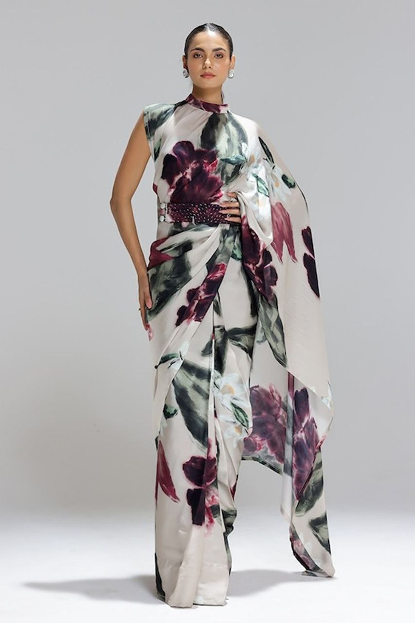 New Designer Premium Satin Flower Printed Saree