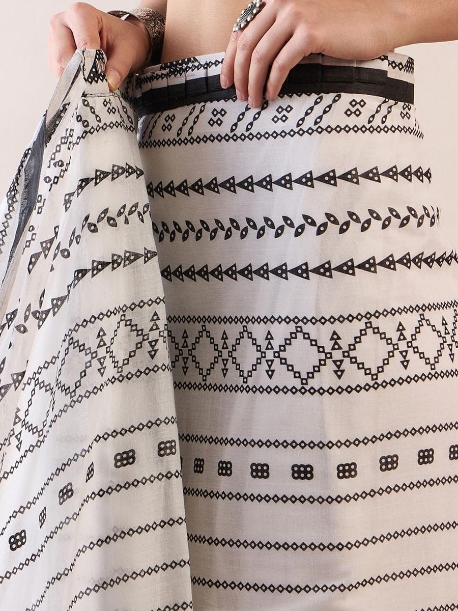 New One Minute Ready To Wear Pure Soft Mul Cotton Silk White Saree With  Pocket Along With Same Model  Unstiched Blouse Piece