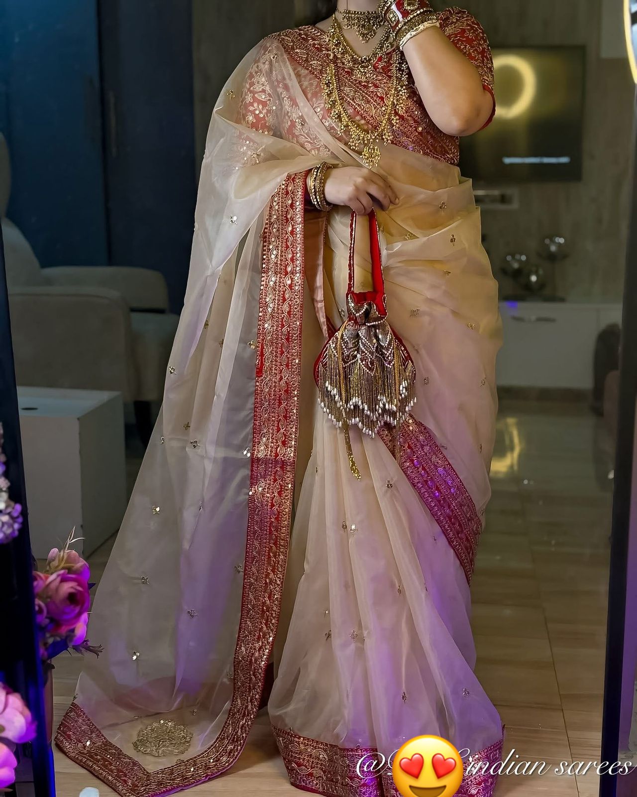 New Designer Heavy Soft Organza Saree With Sequence And Dori Embroidery Work With Banglori Silk Unstiched Blouse Piece