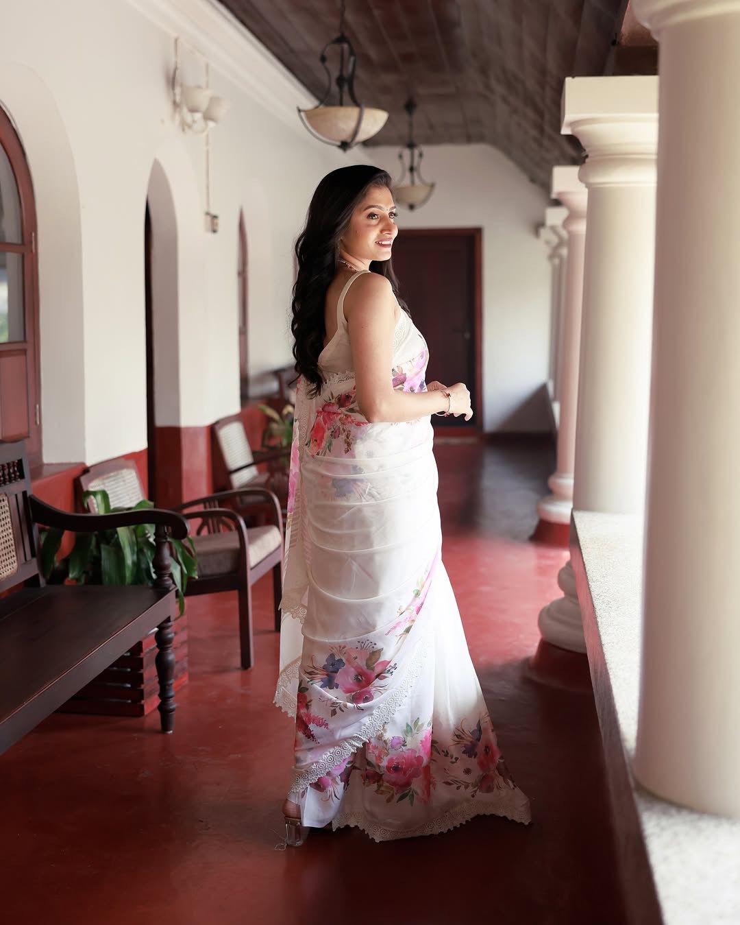 New Designer Faux Georgette Saree With Digital Print And Fancy Lace Design With Unstiched Blouse Piece