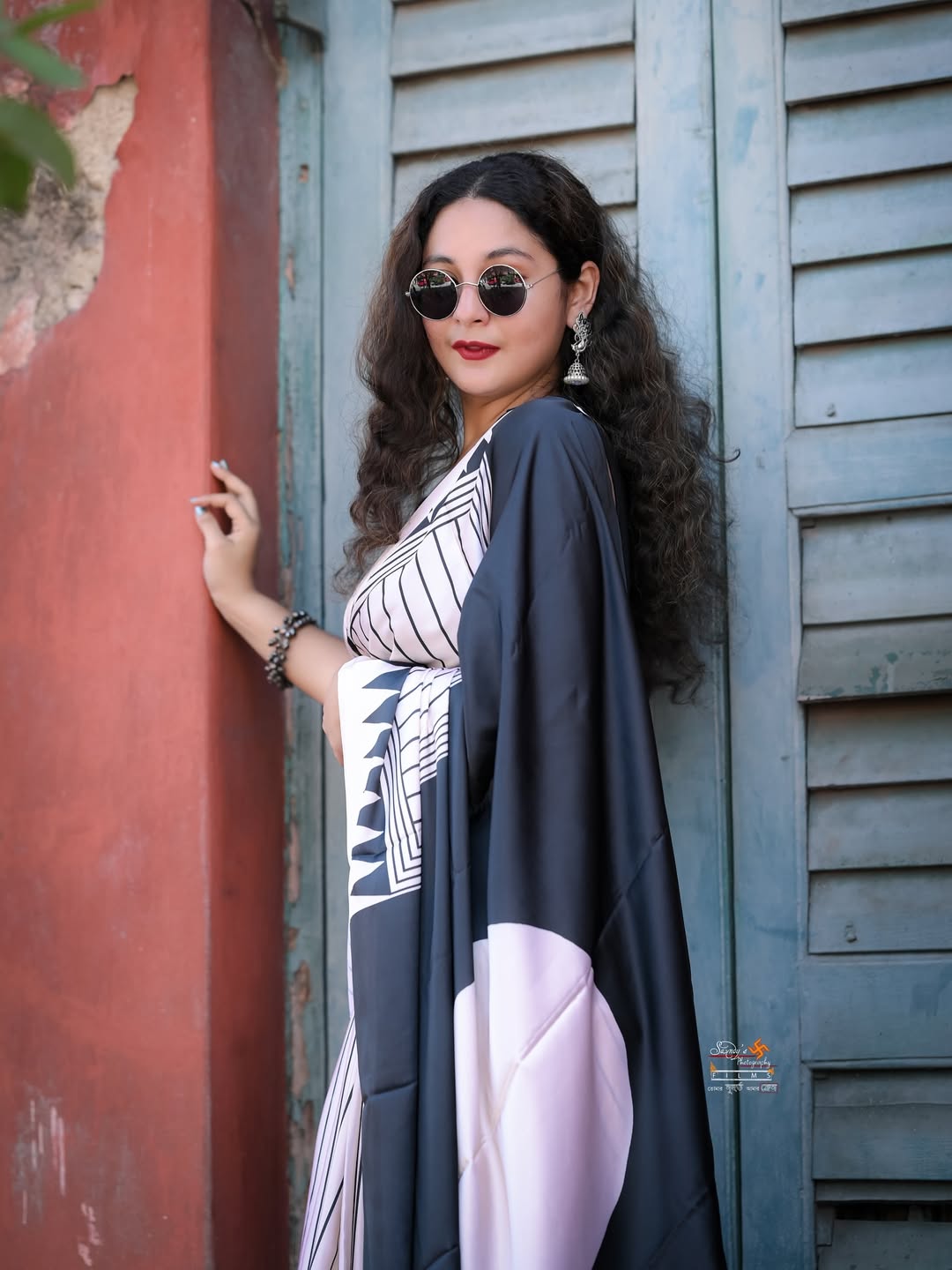 New One Minute Ready To Wear Digital Printed Crape Silk Black and White Saree