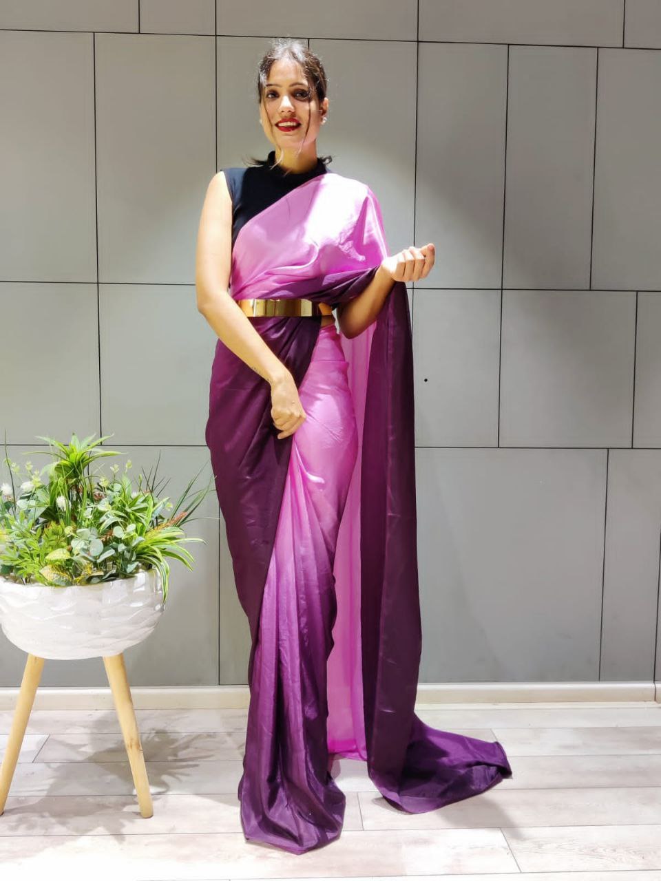 New One Minute Ready Wear Dual Wine Tone Georgette Saree