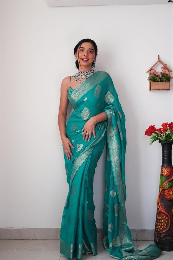 One Minute Ready To Wear Teal Blue Saree
