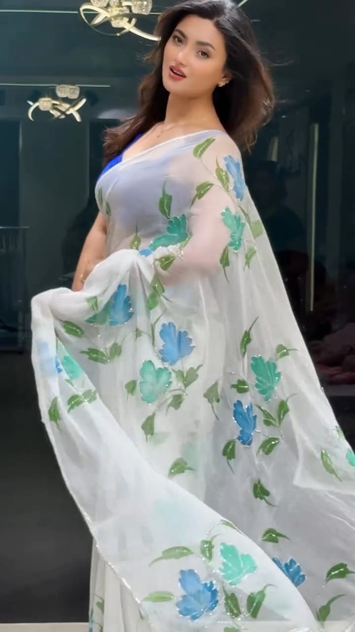 New One Minute Ready To Wear Pure Georgette Silk Saree With Beautiful Cutdana And Moti Handwork With Stiched Blouse