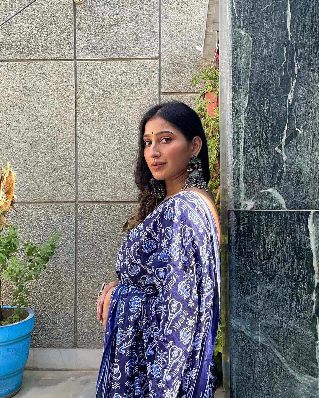 New One Minute Ready To Wear Soft Linen Digital Printed Blue Saree With Same Model Blue Unstiched Blouse Piece