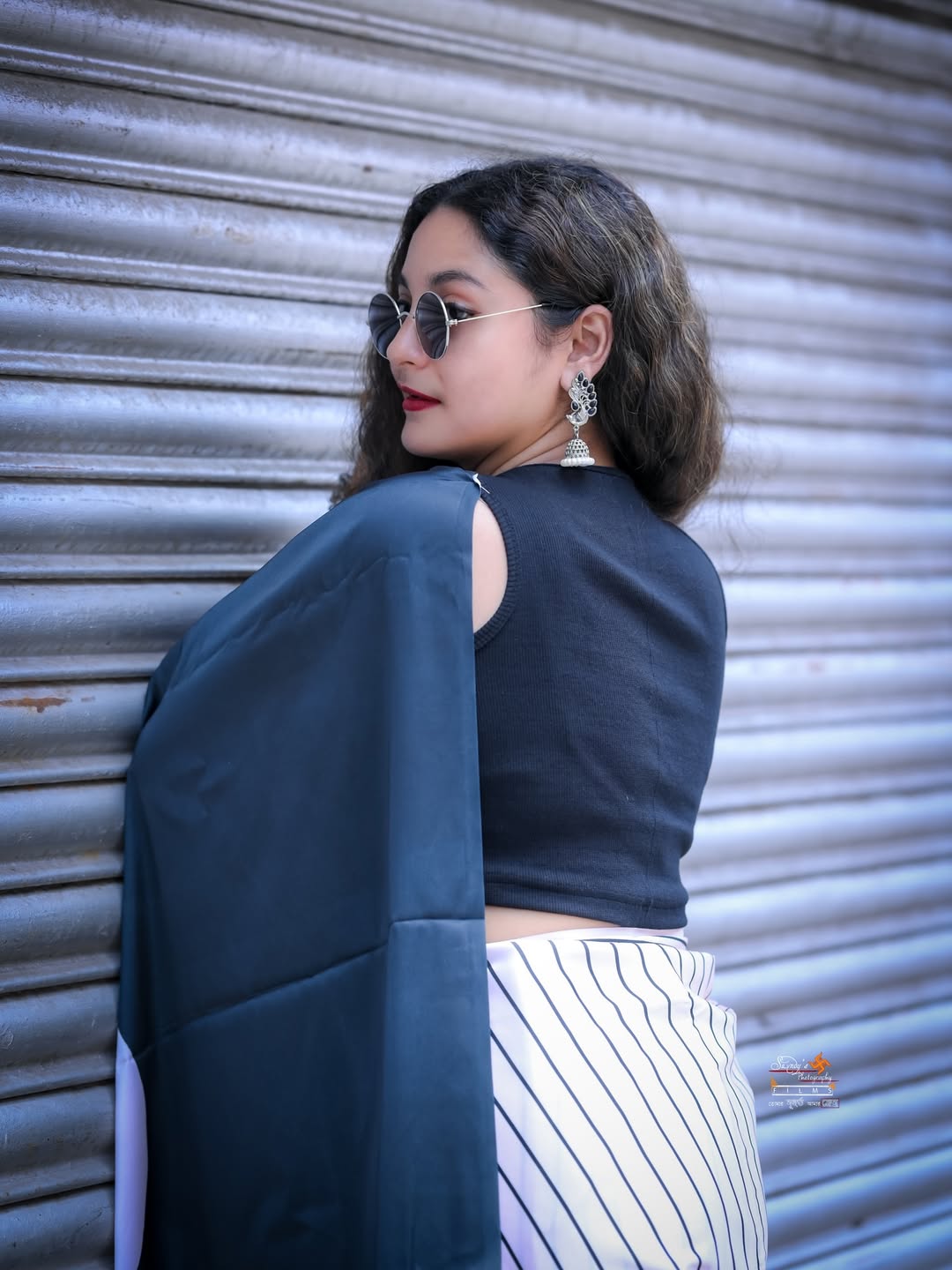 New One Minute Ready To Wear Digital Printed Crape Silk Black and White Saree