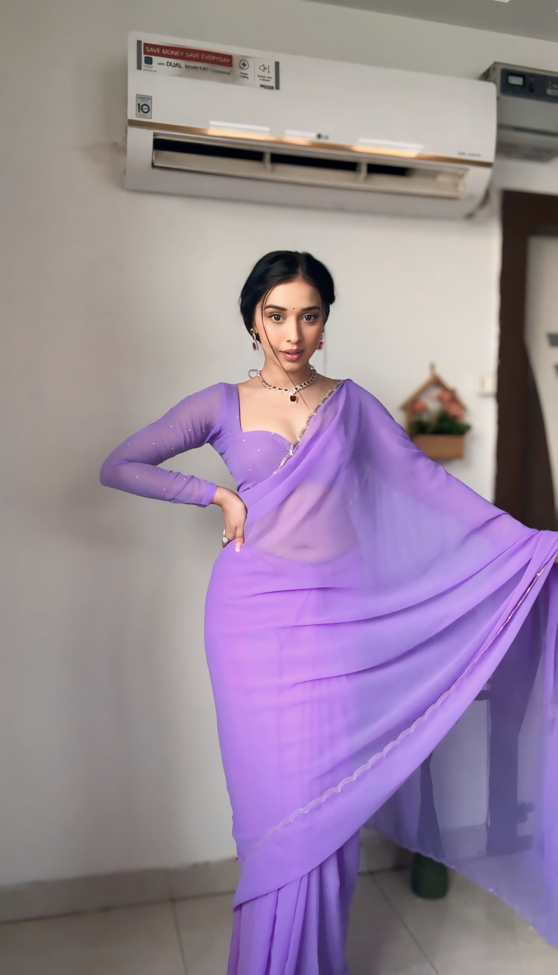 One Minute Ready To Wear Muave Purple Pure Soft Georgette Silk Saree