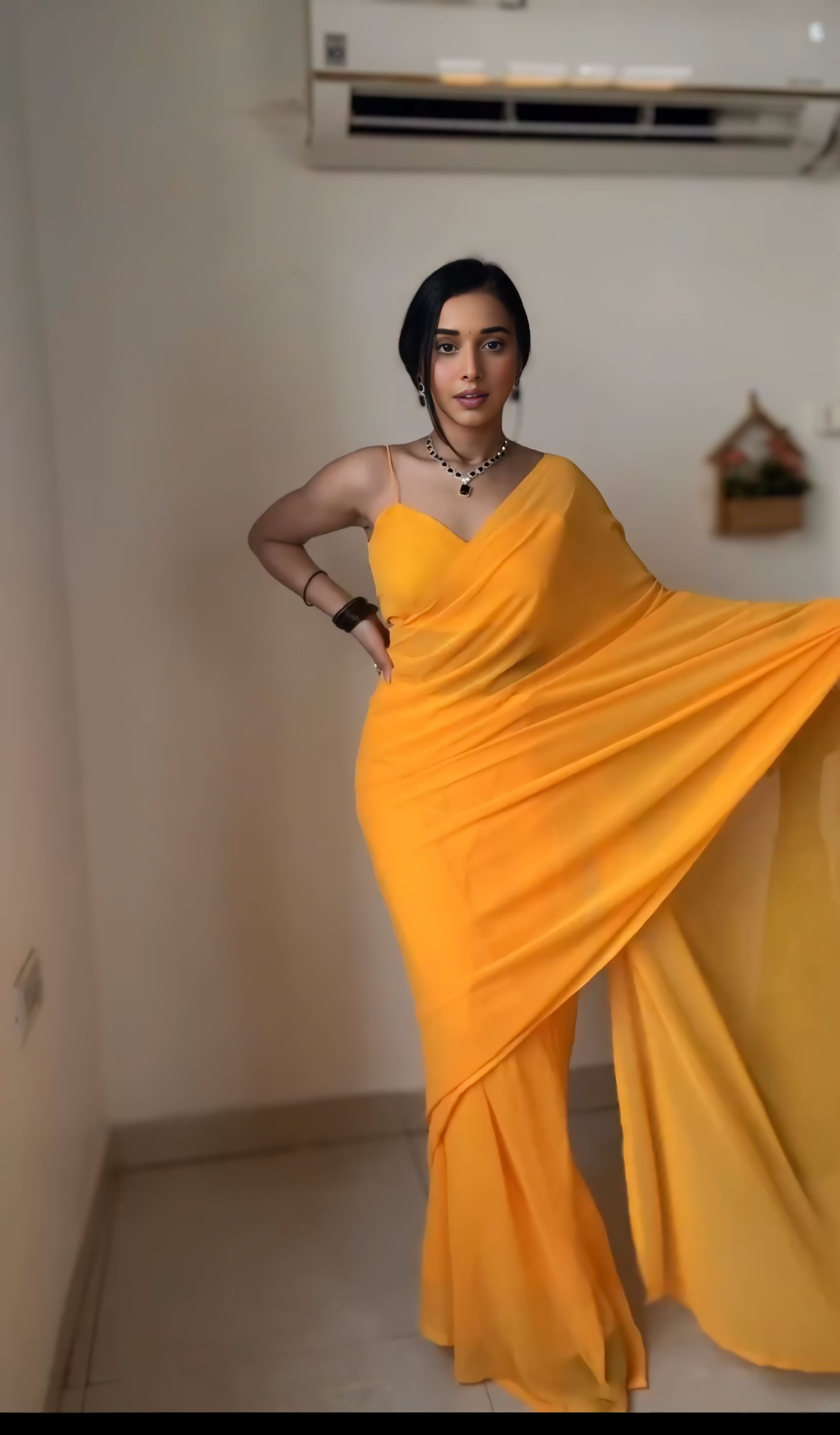New One Minute Ready Wear Haldi Yellow Georgette Saree