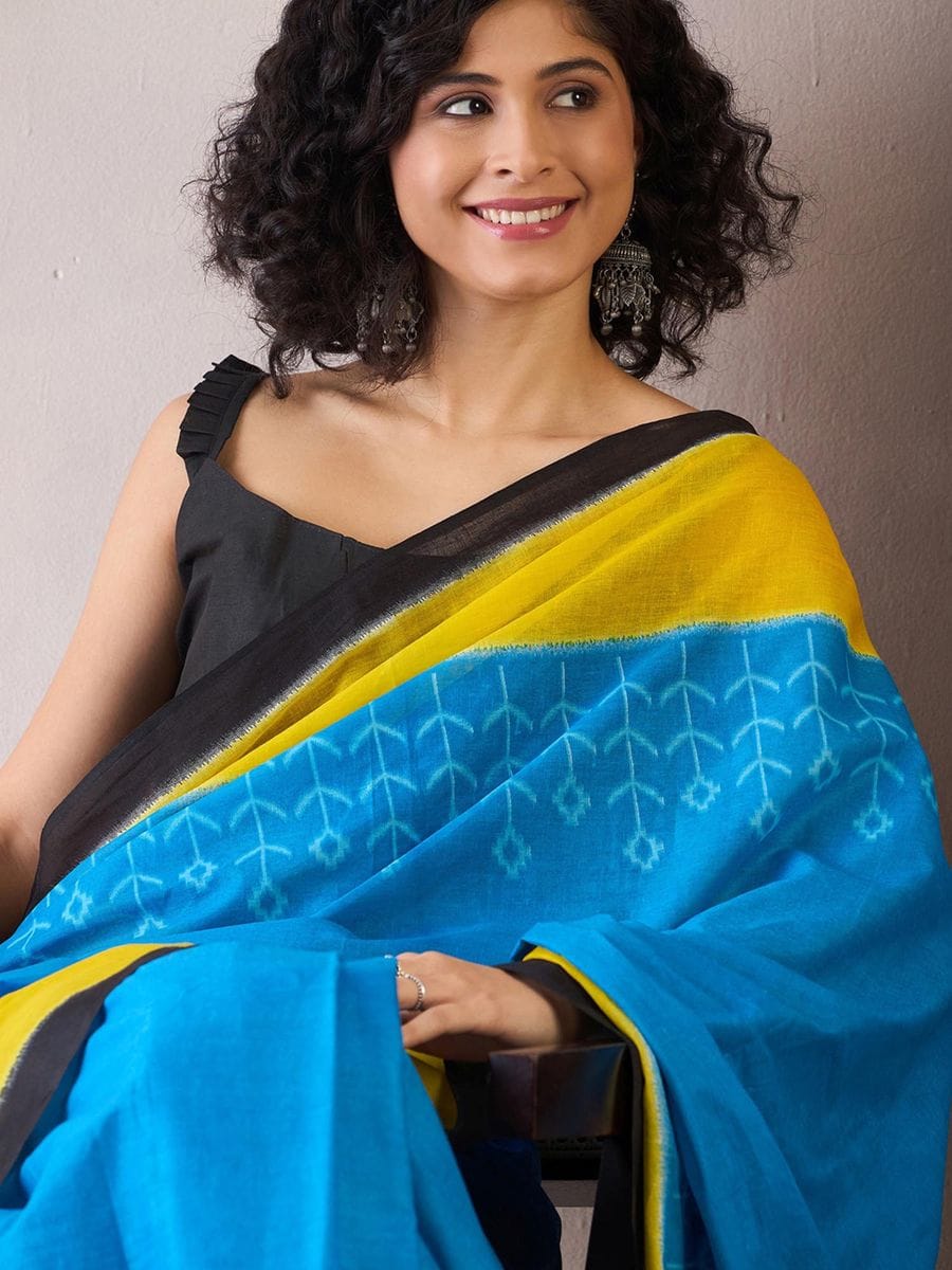 New One Minute Ready To Wear Pure Soft Mul Cotton Silk Sky Blue Saree With  Pocket Along With Same Model Unstiched Blouse Piece