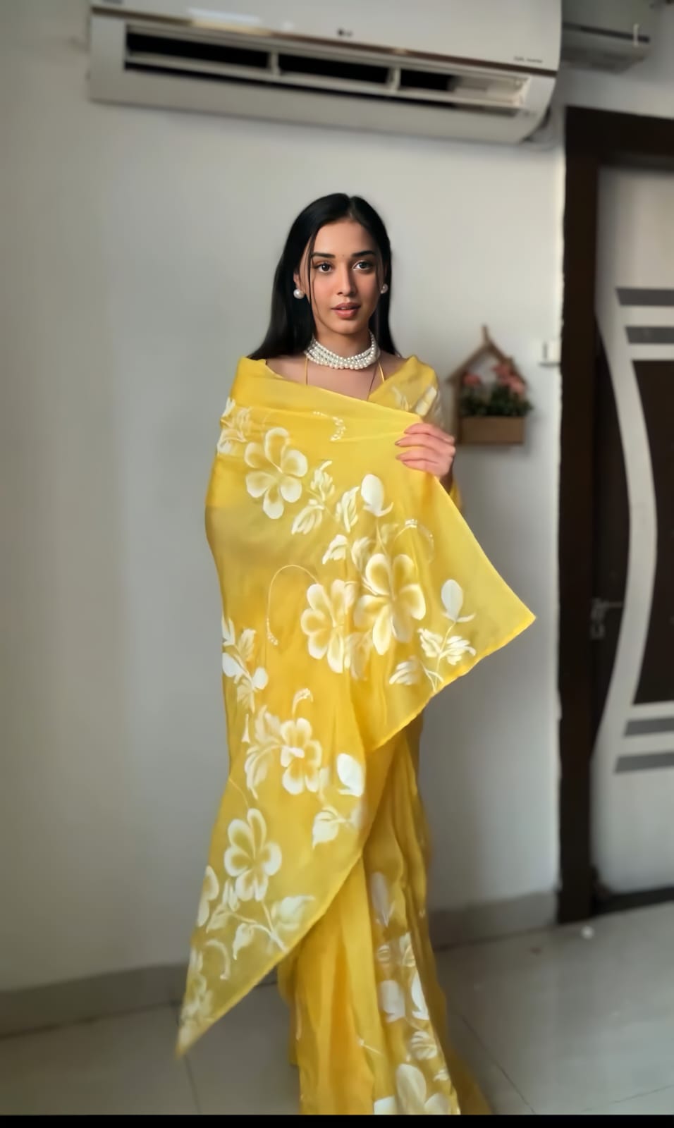 New One Minute Ready Wear Flower Printed Haldi Yellow Georgette Saree