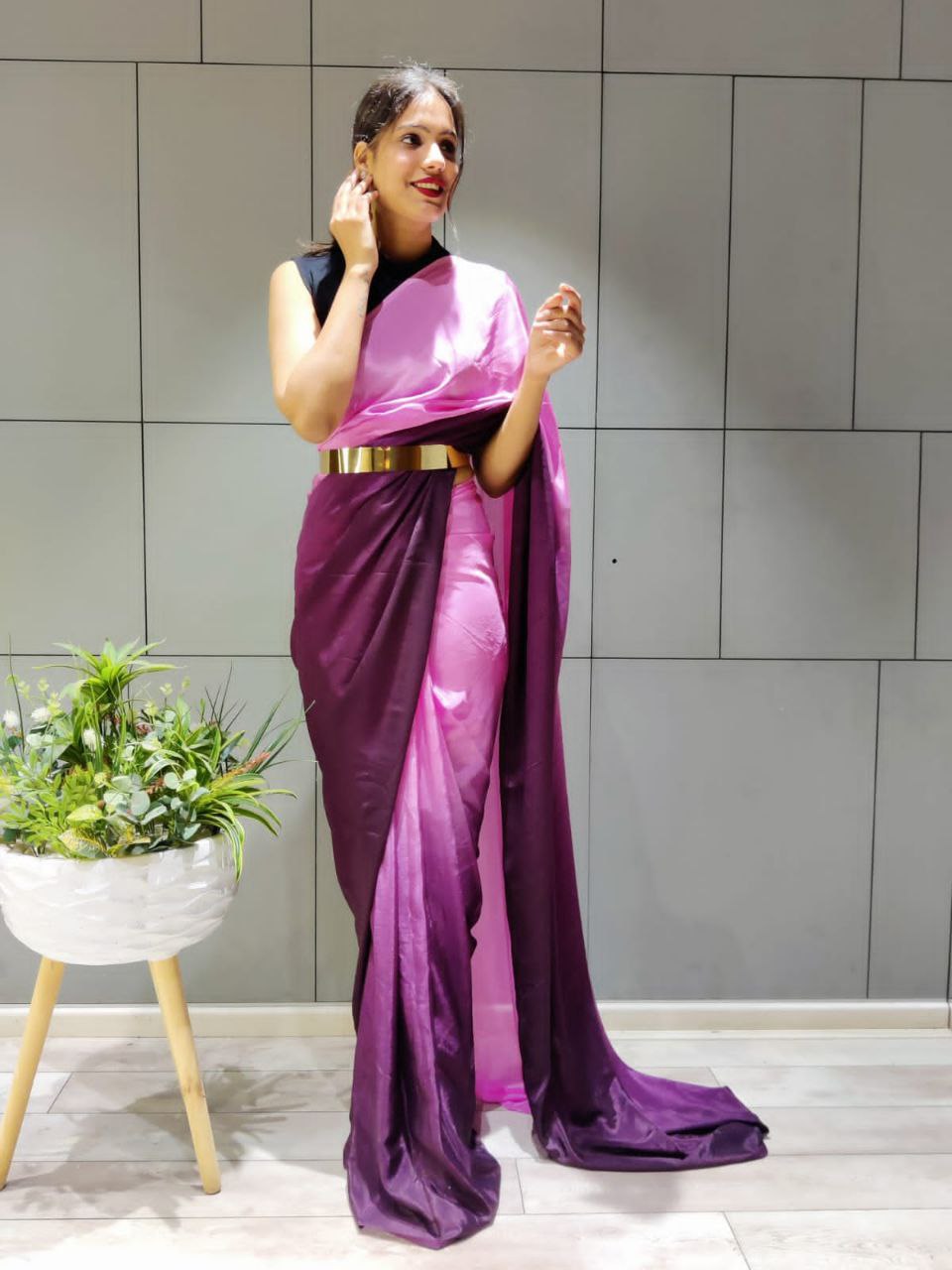 New One Minute Ready Wear Dual Wine Tone Georgette Saree